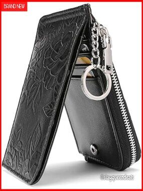 RFID Leather Slim Wristlet Card Holder Wallet With Zipper Pocket